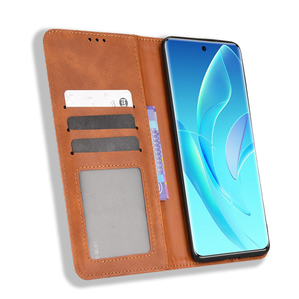 For Honor 60 PU Leather Wallet Vintage Cell Phone Case Mosaic Imprinted Shockproof Magnetic Anti-fall Cover
