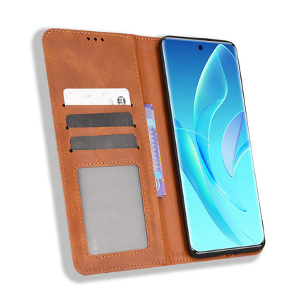 For Honor 60 PU Leather Wallet Vintage Cell Phone Case Mosaic Imprinted Shockproof Magnetic Anti-fall Cover
