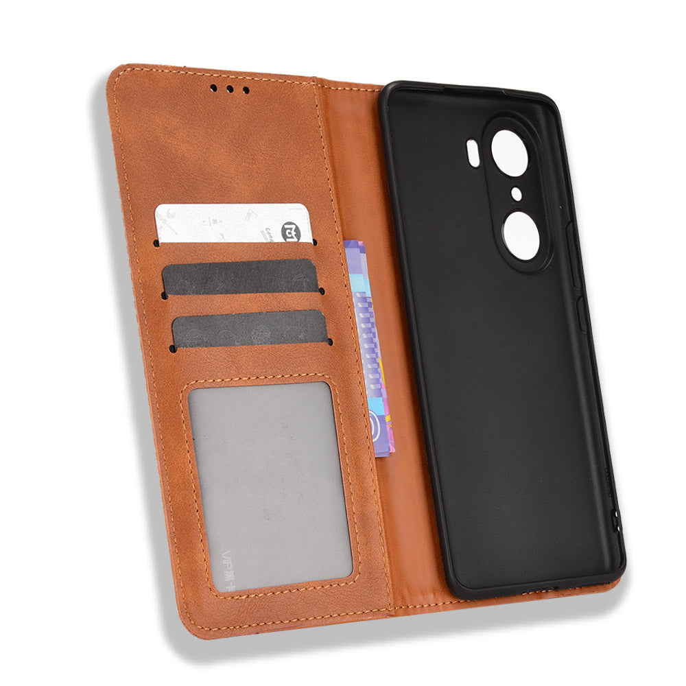 For Honor 60 PU Leather Wallet Vintage Cell Phone Case Mosaic Imprinted Shockproof Magnetic Anti-fall Cover