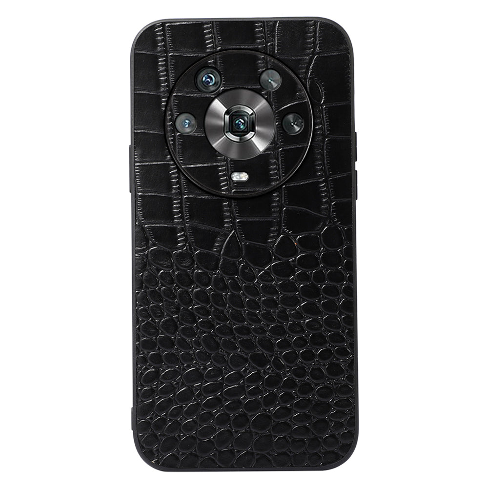 For Honor Magic4 Genuine Cowhide Leather Crocodile Texture Shockproof Coating Phone Case Hard PC + Soft TPU Scratch-Resistant Back Cover