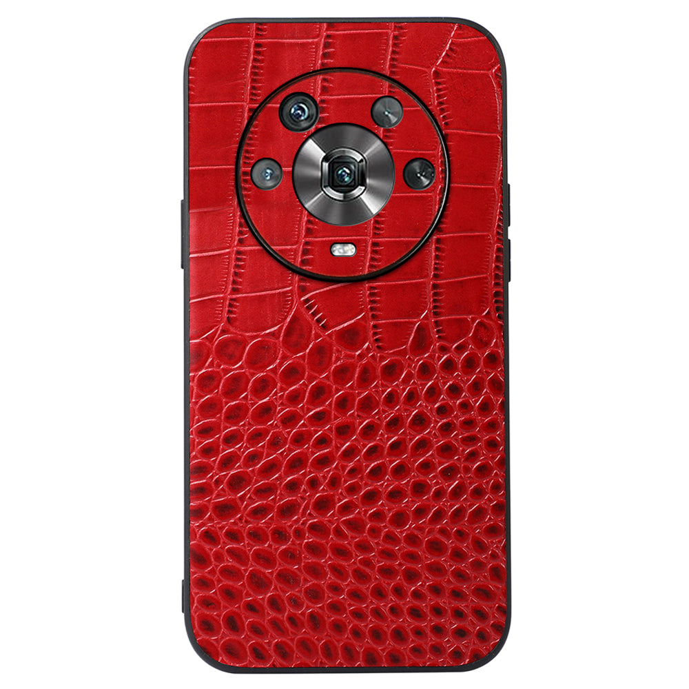 For Honor Magic4 Genuine Cowhide Leather Crocodile Texture Shockproof Coating Phone Case Hard PC + Soft TPU Scratch-Resistant Back Cover