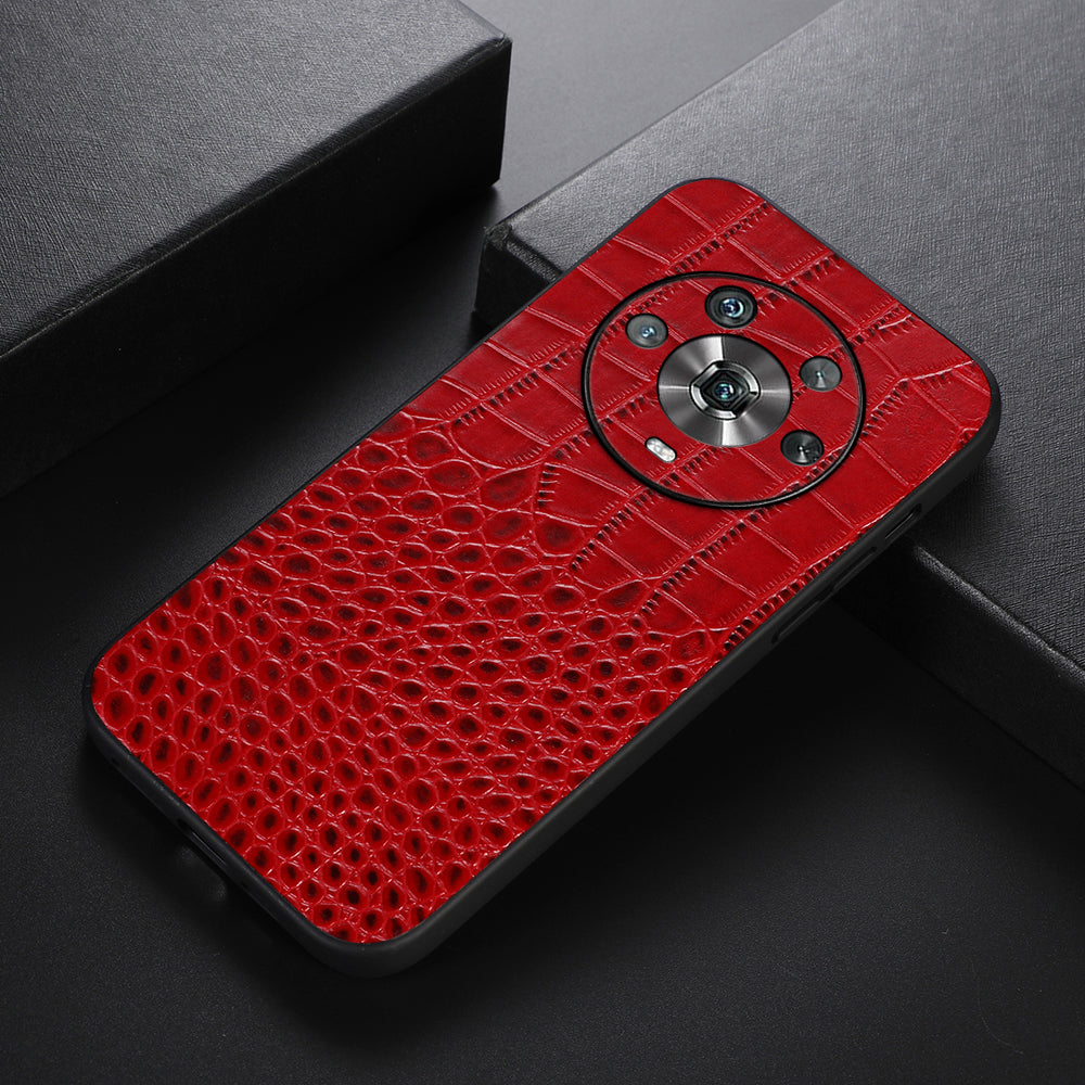 For Honor Magic4 Genuine Cowhide Leather Crocodile Texture Shockproof Coating Phone Case Hard PC + Soft TPU Scratch-Resistant Back Cover
