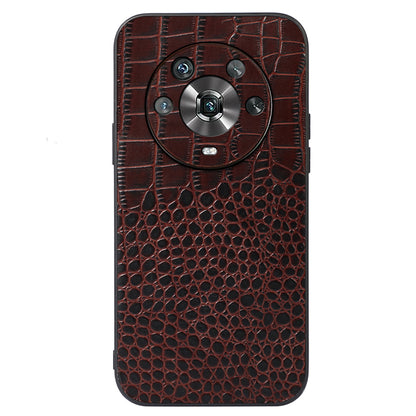 For Honor Magic4 Genuine Cowhide Leather Crocodile Texture Shockproof Coating Phone Case Hard PC + Soft TPU Scratch-Resistant Back Cover