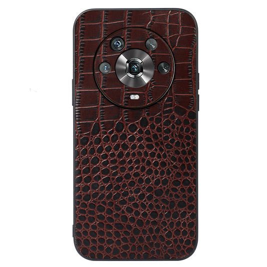 For Honor Magic4 Genuine Cowhide Leather Crocodile Texture Shockproof Coating Phone Case Hard PC + Soft TPU Scratch-Resistant Back Cover