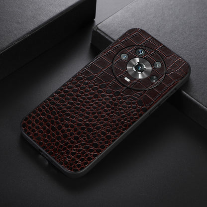 For Honor Magic4 Genuine Cowhide Leather Crocodile Texture Shockproof Coating Phone Case Hard PC + Soft TPU Scratch-Resistant Back Cover