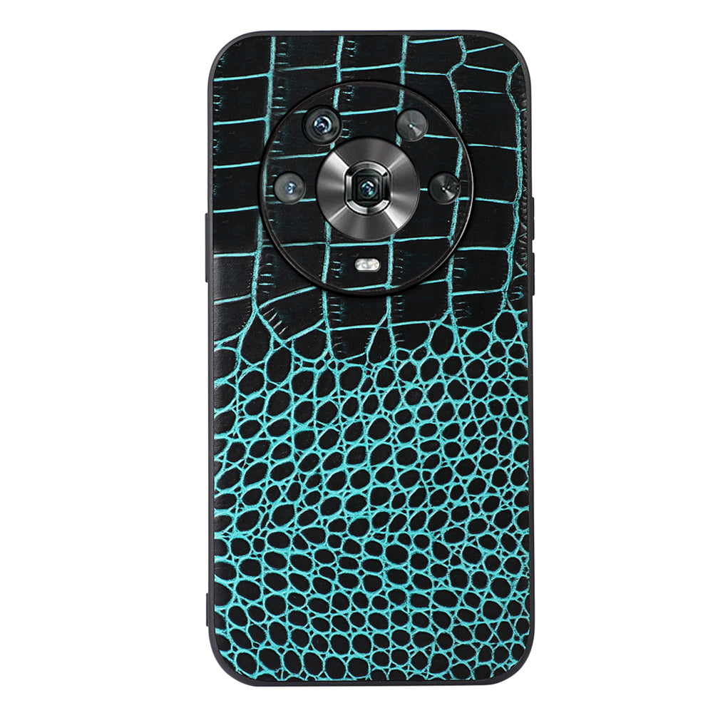 For Honor Magic4 Genuine Cowhide Leather Crocodile Texture Shockproof Coating Phone Case Hard PC + Soft TPU Scratch-Resistant Back Cover