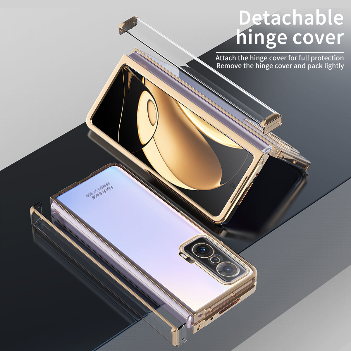 For Honor Magic V Detachable Hinge Design Anti-fall PC Phone Case Shockproof Electroplating Transparent Phone Shell