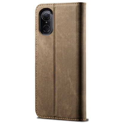 For Huawei nova 9 SE Magnetic Suction Jeans Cloth Texture Folio Case PU Leather Stand Wallet Flip Cover