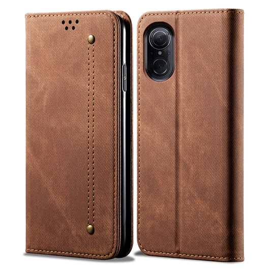 For Huawei nova 9 SE Magnetic Suction Jeans Cloth Texture Folio Case PU Leather Stand Wallet Flip Cover