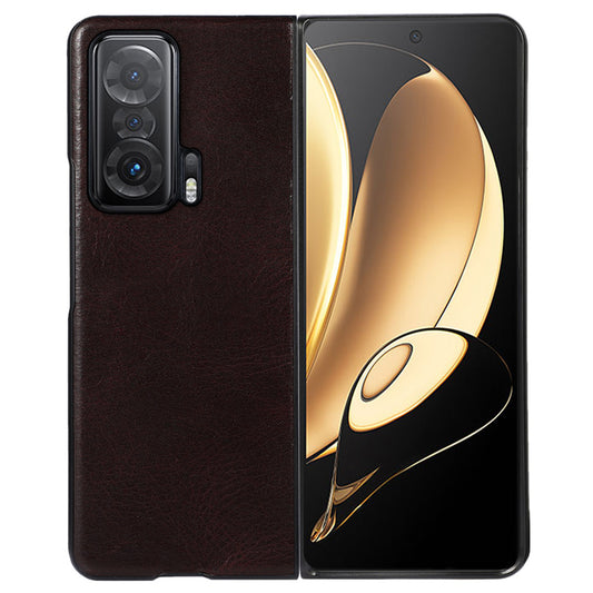 Crazy Horse Texture Phone Case for Honor Magic V, Genuine Cowhide Leather Coating Inner Hybrid PC + TPU Shell
