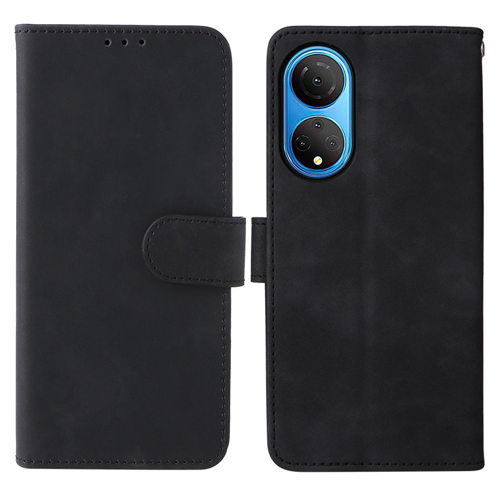 For Honor X7 Flip Wallet Phone Case Skin-touch Feeling Leather Stand Function TPU Inner Shell Shockproof Cover with Strap