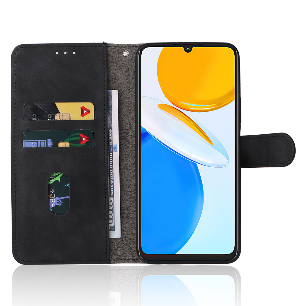 For Honor X7 Flip Wallet Phone Case Skin-touch Feeling Leather Stand Function TPU Inner Shell Shockproof Cover with Strap
