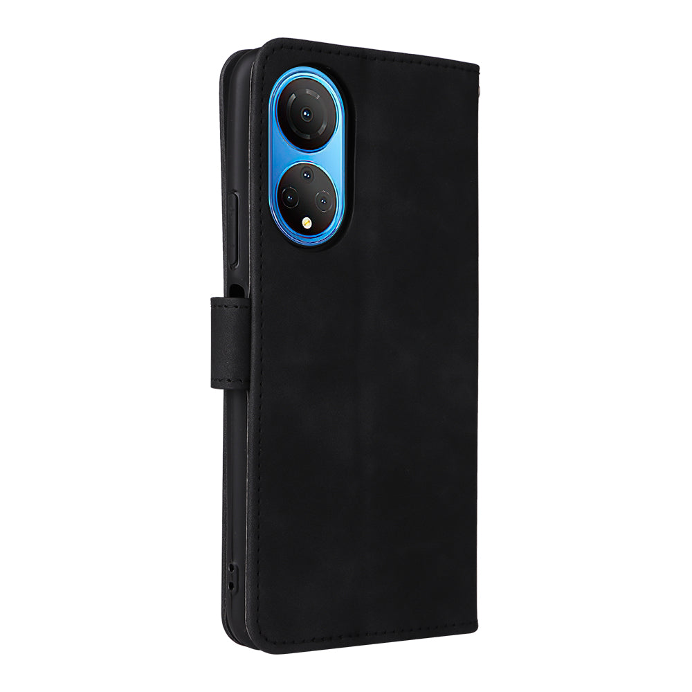 For Honor X7 Flip Wallet Phone Case Skin-touch Feeling Leather Stand Function TPU Inner Shell Shockproof Cover with Strap