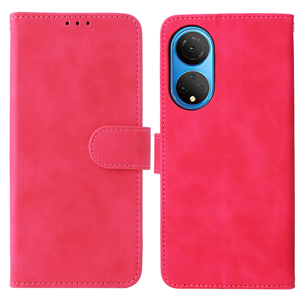 For Honor X7 Flip Wallet Phone Case Skin-touch Feeling Leather Stand Function TPU Inner Shell Shockproof Cover with Strap