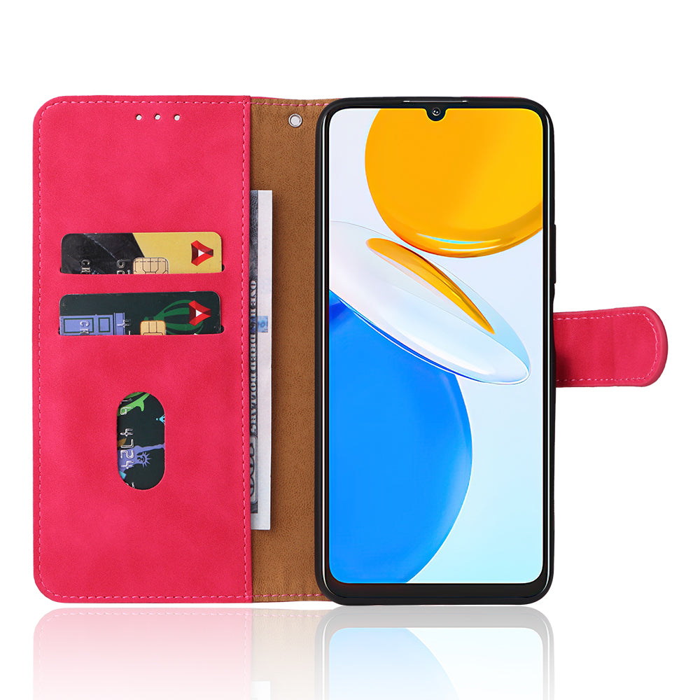 For Honor X7 Flip Wallet Phone Case Skin-touch Feeling Leather Stand Function TPU Inner Shell Shockproof Cover with Strap