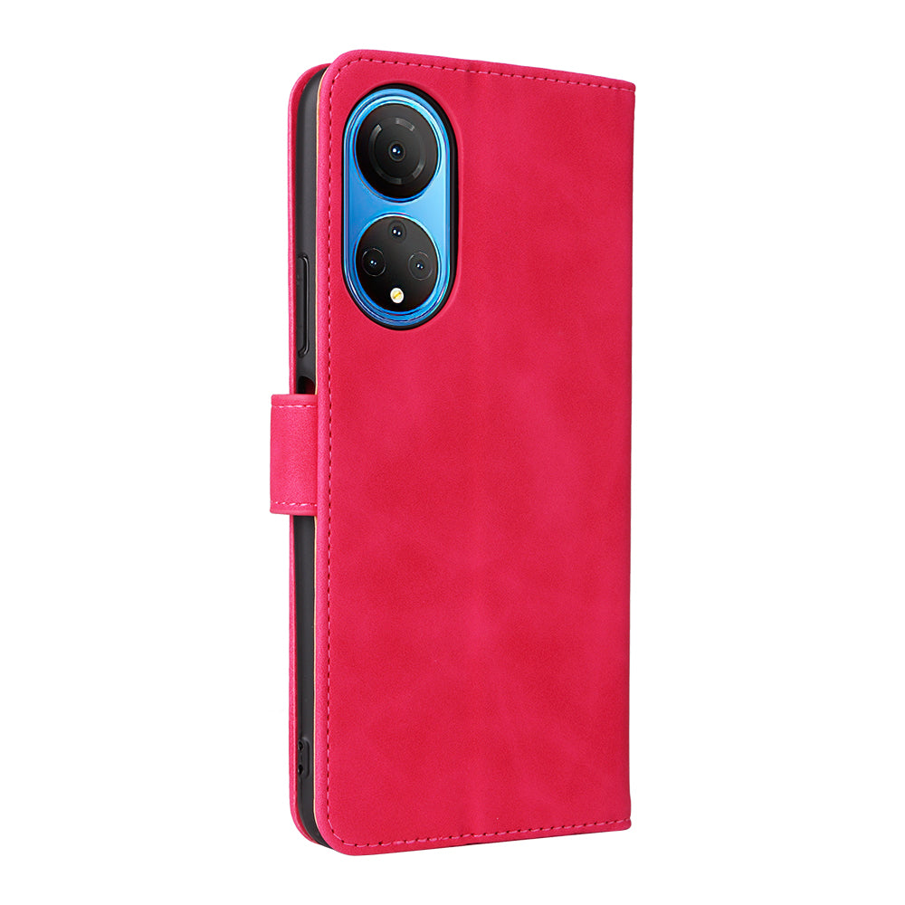 For Honor X7 Flip Wallet Phone Case Skin-touch Feeling Leather Stand Function TPU Inner Shell Shockproof Cover with Strap
