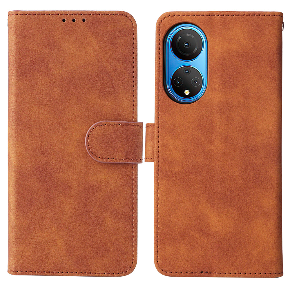 For Honor X7 Flip Wallet Phone Case Skin-touch Feeling Leather Stand Function TPU Inner Shell Shockproof Cover with Strap