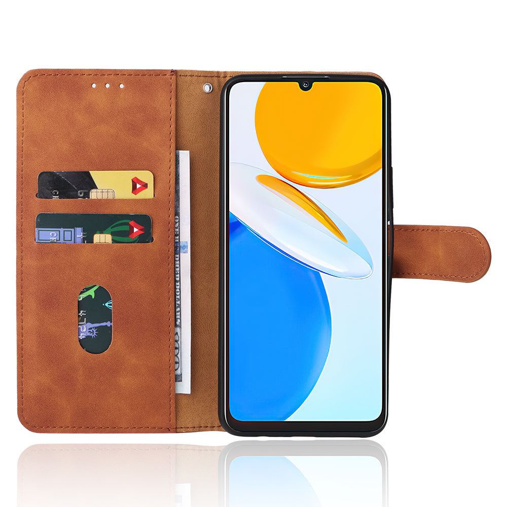 For Honor X7 Flip Wallet Phone Case Skin-touch Feeling Leather Stand Function TPU Inner Shell Shockproof Cover with Strap