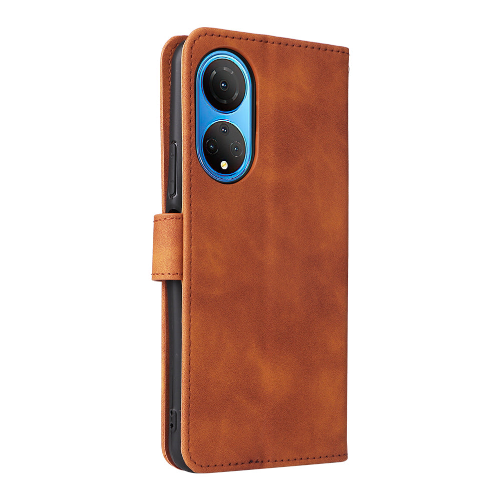 For Honor X7 Flip Wallet Phone Case Skin-touch Feeling Leather Stand Function TPU Inner Shell Shockproof Cover with Strap