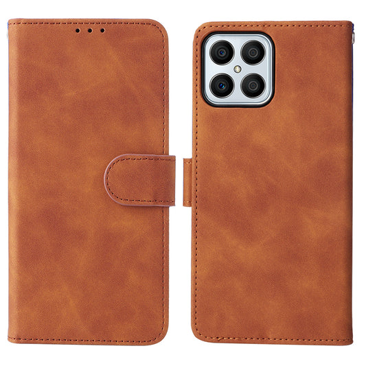 For Honor X8 Skin-touch Feeling Wallet Phone Case Flip Folio PU Leather Folding Stand Cover with Strap