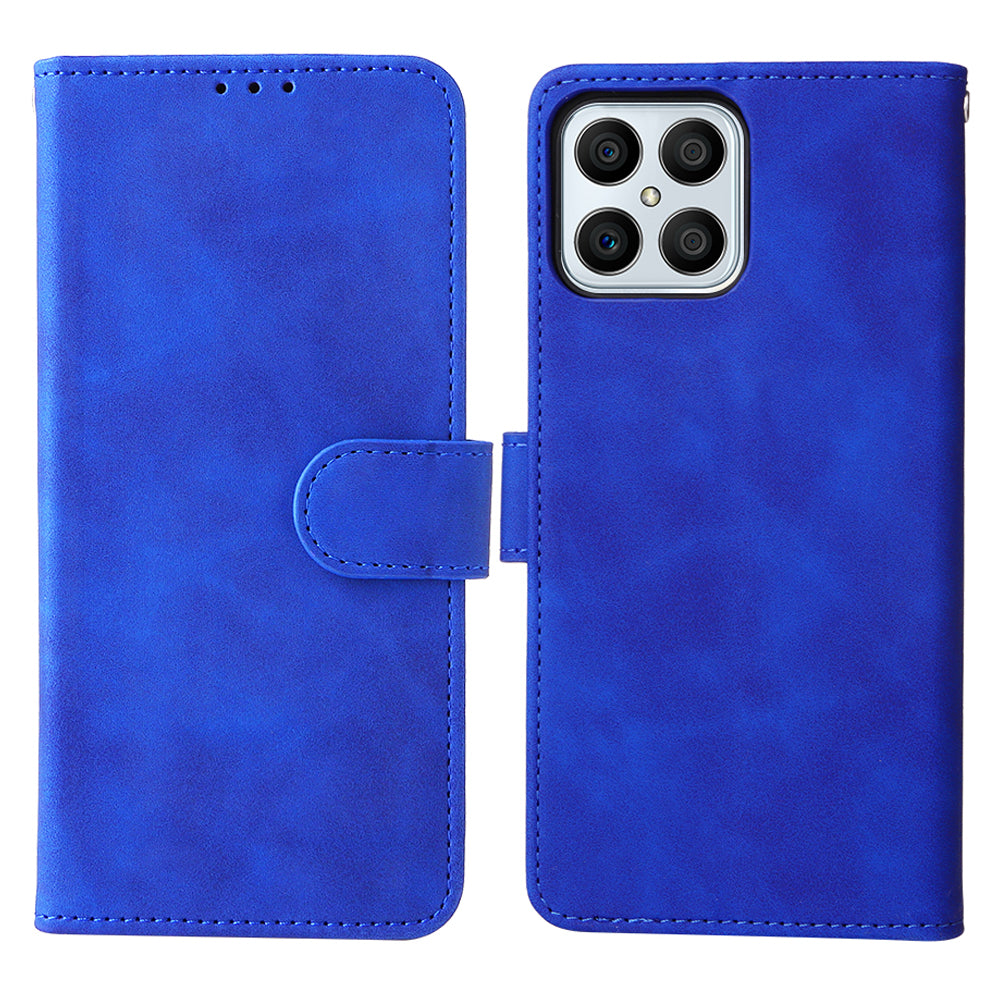 For Honor X8 Skin-touch Feeling Wallet Phone Case Flip Folio PU Leather Folding Stand Cover with Strap
