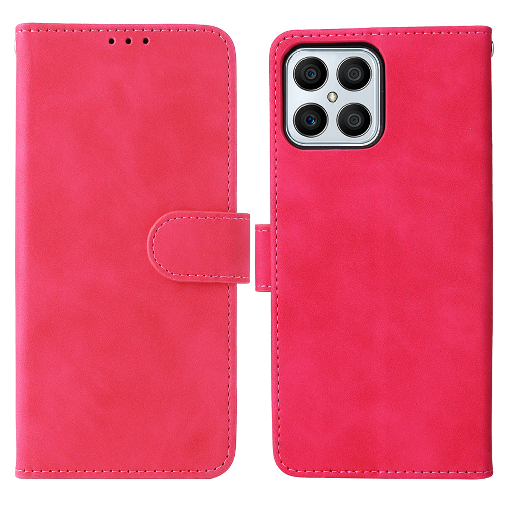 For Honor X8 Skin-touch Feeling Wallet Phone Case Flip Folio PU Leather Folding Stand Cover with Strap