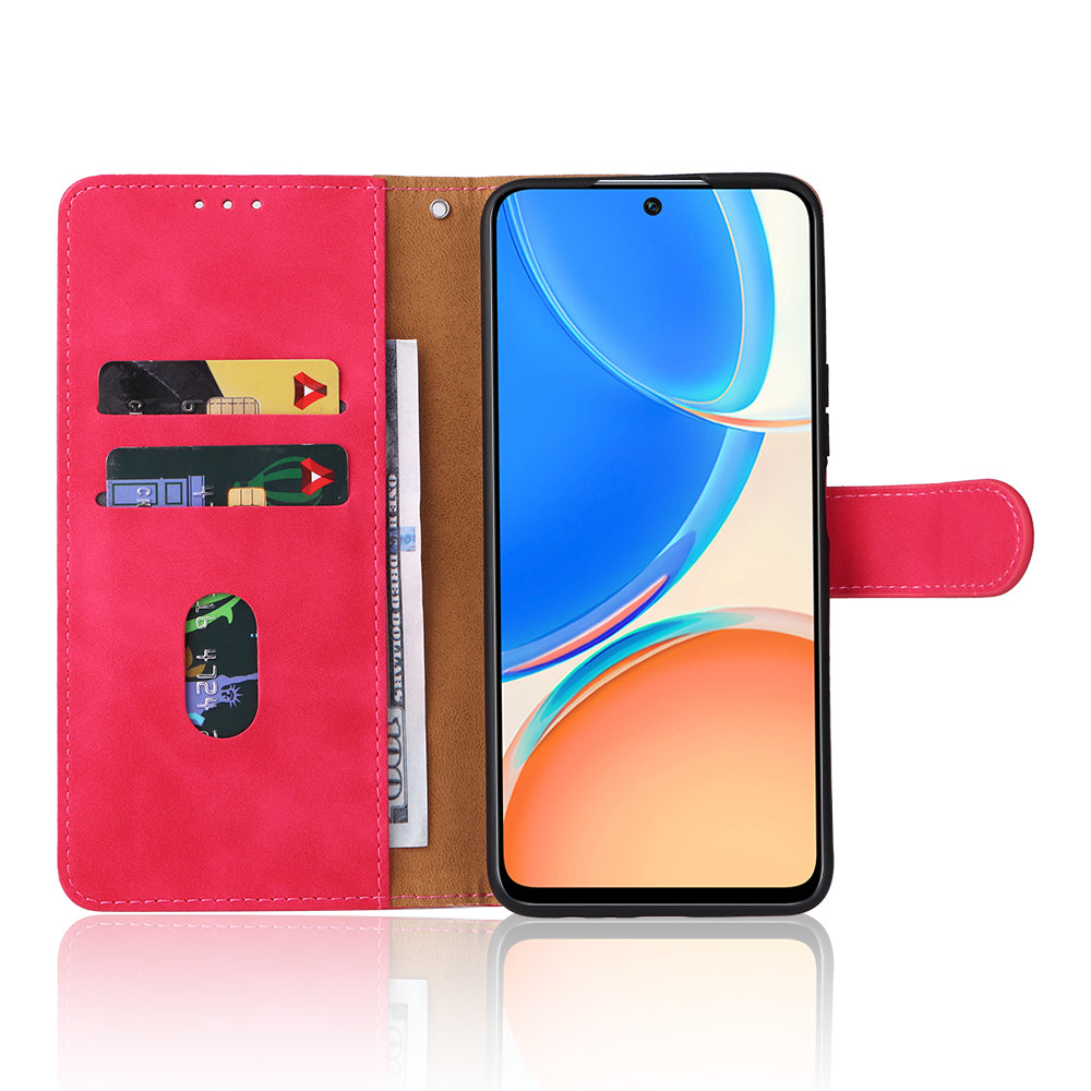 For Honor X8 Skin-touch Feeling Wallet Phone Case Flip Folio PU Leather Folding Stand Cover with Strap