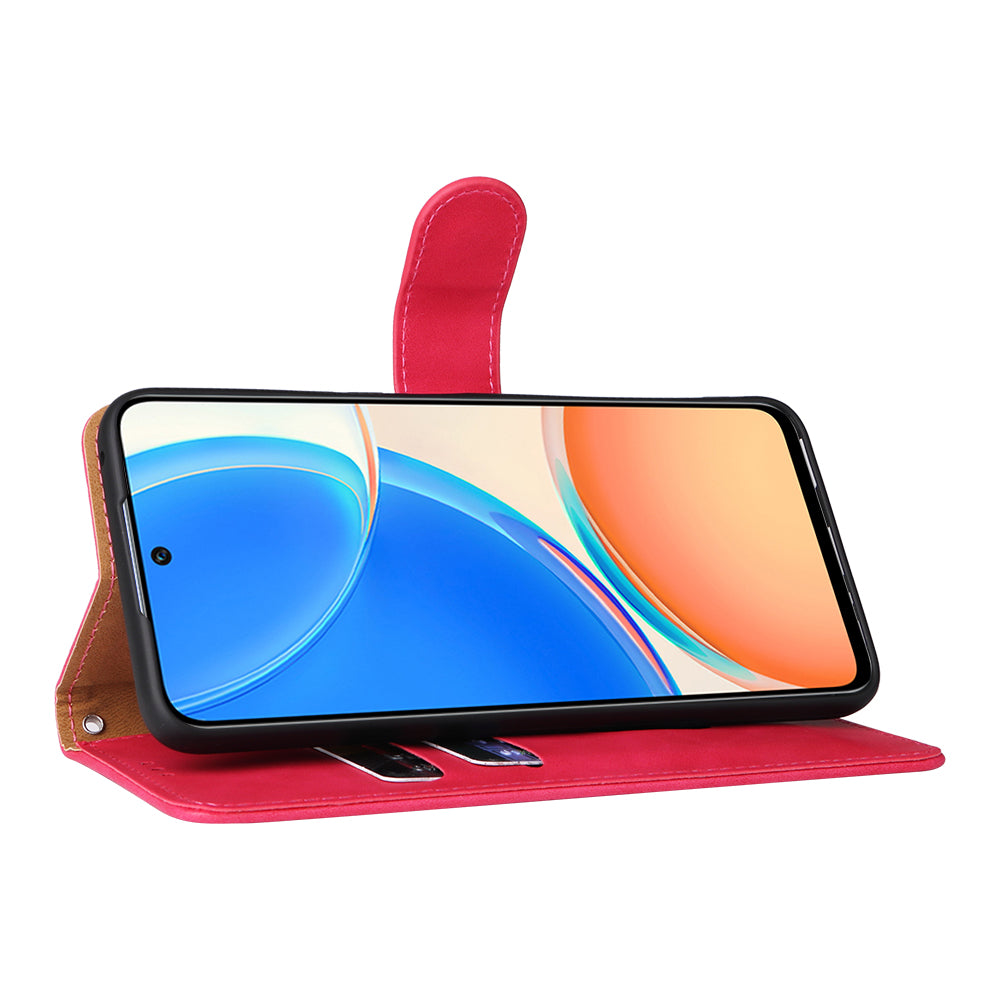 For Honor X8 Skin-touch Feeling Wallet Phone Case Flip Folio PU Leather Folding Stand Cover with Strap