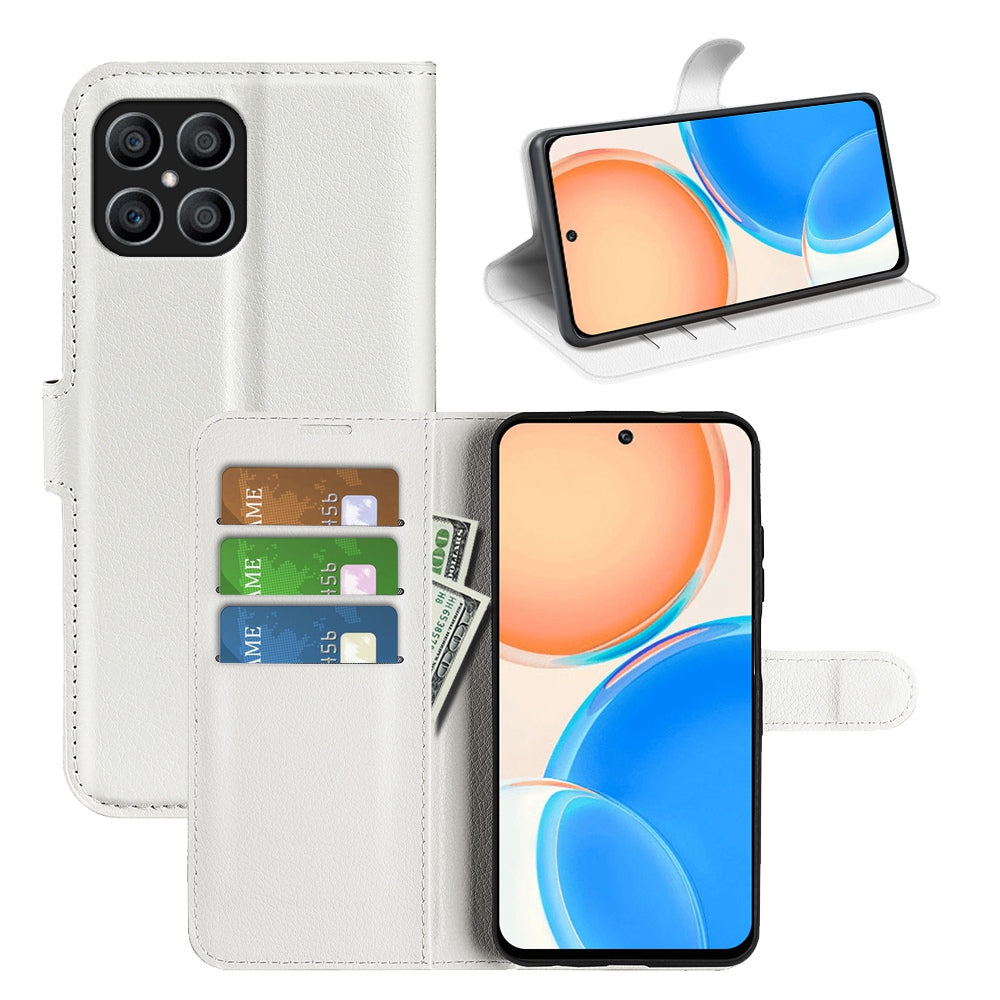 For Honor X8 Litchi Texture PU Leather Wallet Mobile Phone Case Stand Function Drop-proof Phone Cover