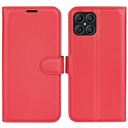 For Honor X8 Litchi Texture PU Leather Wallet Mobile Phone Case Stand Function Drop-proof Phone Cover