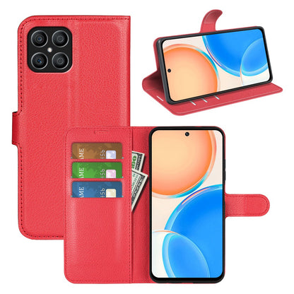 For Honor X8 Litchi Texture PU Leather Wallet Mobile Phone Case Stand Function Drop-proof Phone Cover