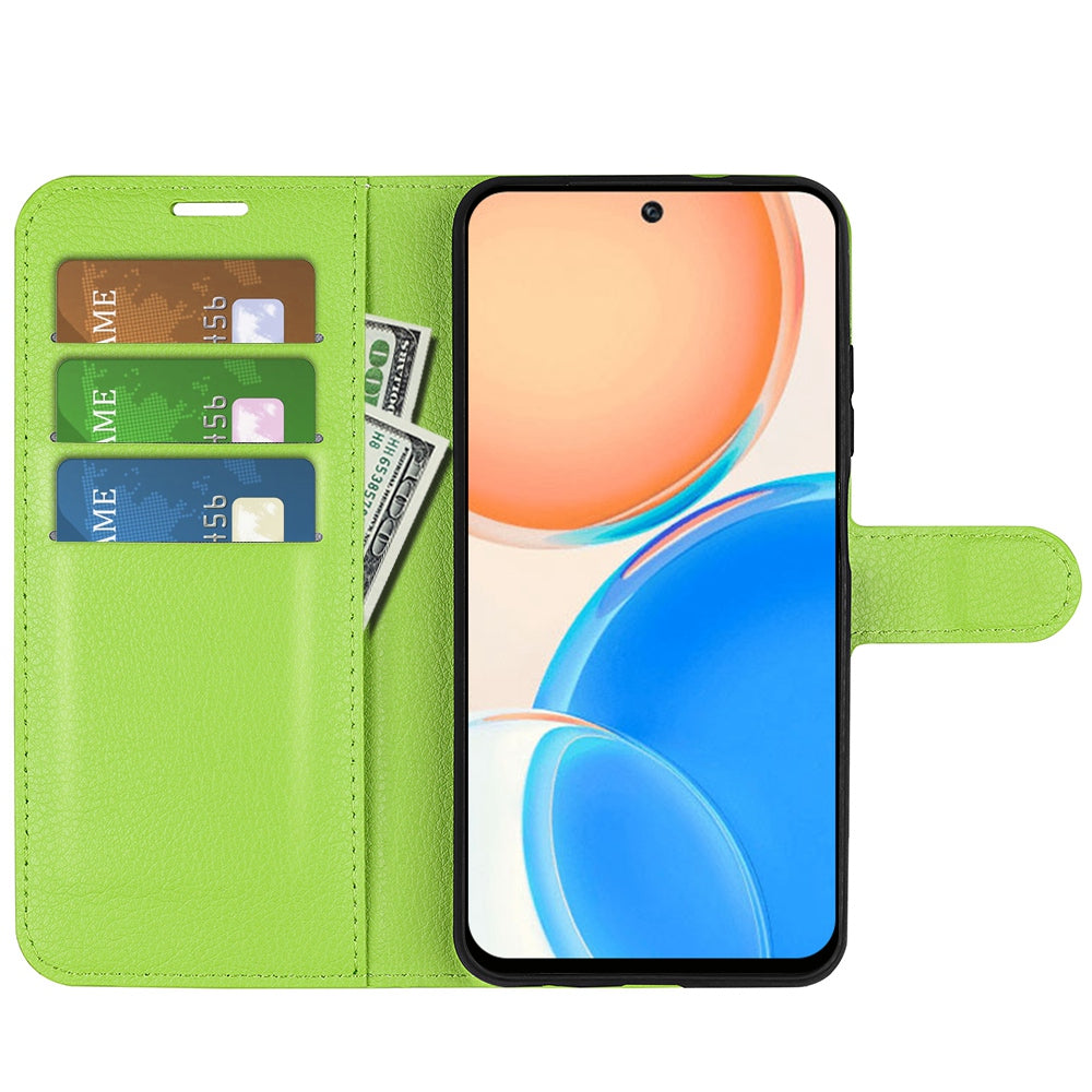 For Honor X8 Litchi Texture PU Leather Wallet Mobile Phone Case Stand Function Drop-proof Phone Cover