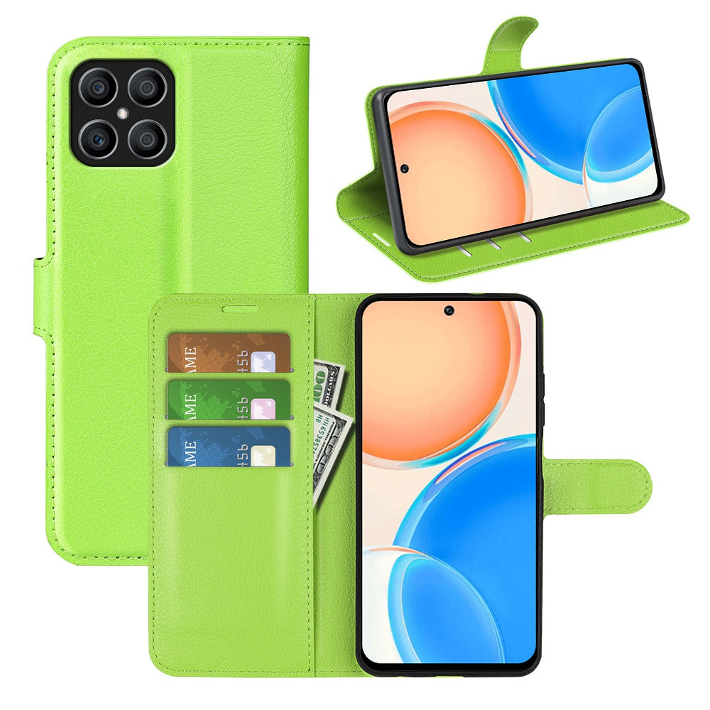 For Honor X8 Litchi Texture PU Leather Wallet Mobile Phone Case Stand Function Drop-proof Phone Cover
