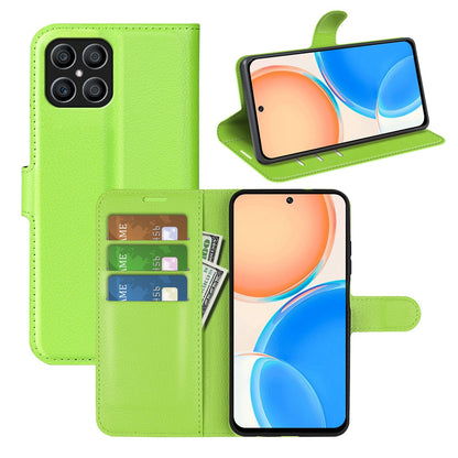 For Honor X8 Litchi Texture PU Leather Wallet Mobile Phone Case Stand Function Drop-proof Phone Cover