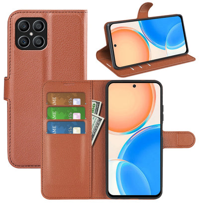 For Honor X8 Litchi Texture PU Leather Wallet Mobile Phone Case Stand Function Drop-proof Phone Cover
