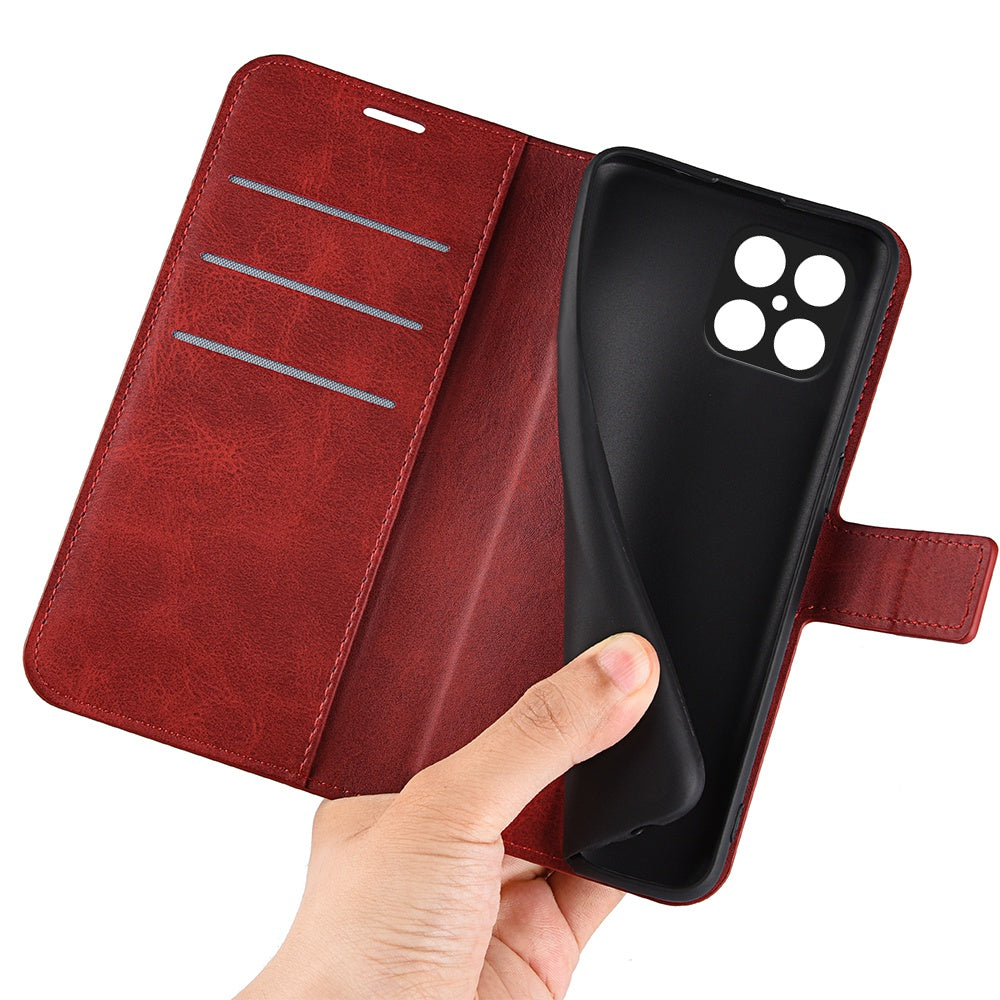 For Honor X8 Textured PU Leather Cover Stand Wallet Feature Magnetic Clasp Shockproof Flip Phone Case