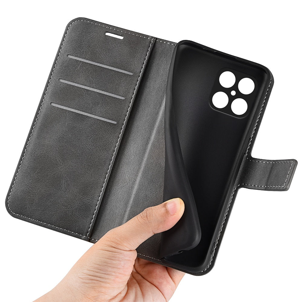 For Honor X8 Textured PU Leather Cover Stand Wallet Feature Magnetic Clasp Shockproof Flip Phone Case