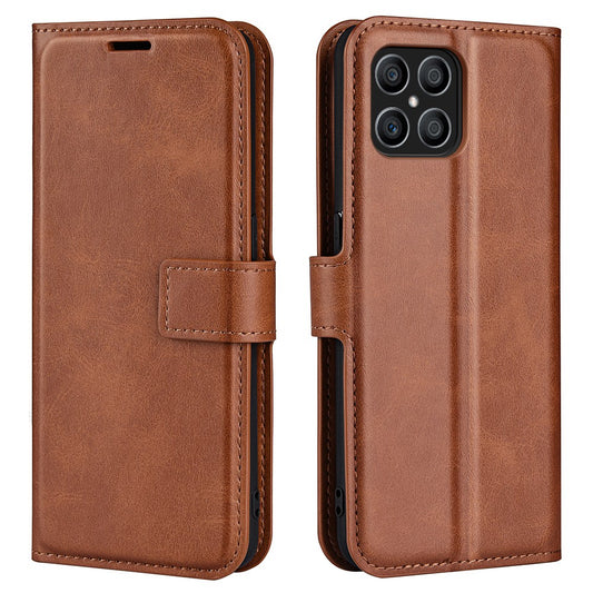 For Honor X8 Textured PU Leather Cover Stand Wallet Feature Magnetic Clasp Shockproof Flip Phone Case