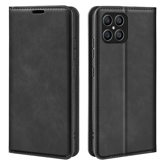 For Honor X8 Skin-touch Folio Flip Leather Cover Auto-absorbed Magnetic Phone Wallet Stand Case