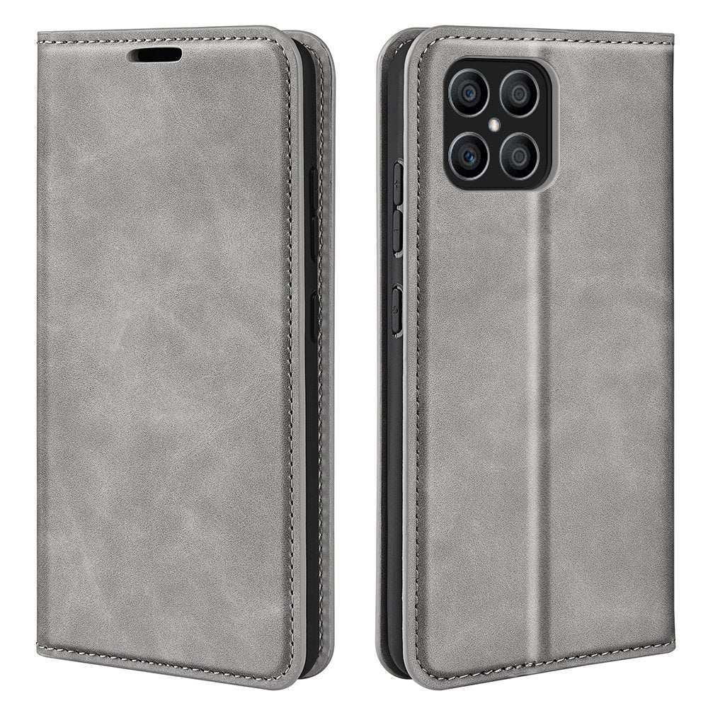 For Honor X8 Skin-touch Folio Flip Leather Cover Auto-absorbed Magnetic Phone Wallet Stand Case