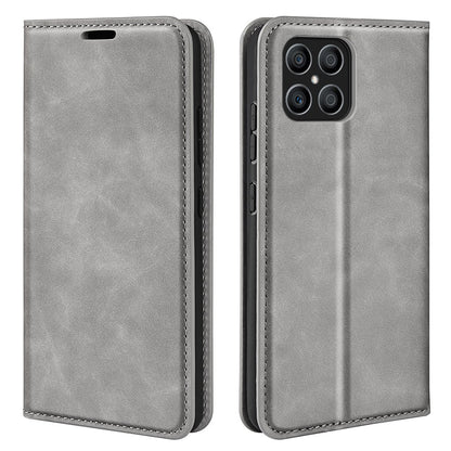 For Honor X8 Skin-touch Folio Flip Leather Cover Auto-absorbed Magnetic Phone Wallet Stand Case