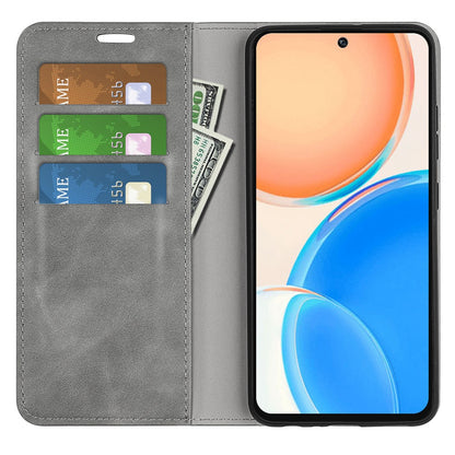 For Honor X8 Skin-touch Folio Flip Leather Cover Auto-absorbed Magnetic Phone Wallet Stand Case