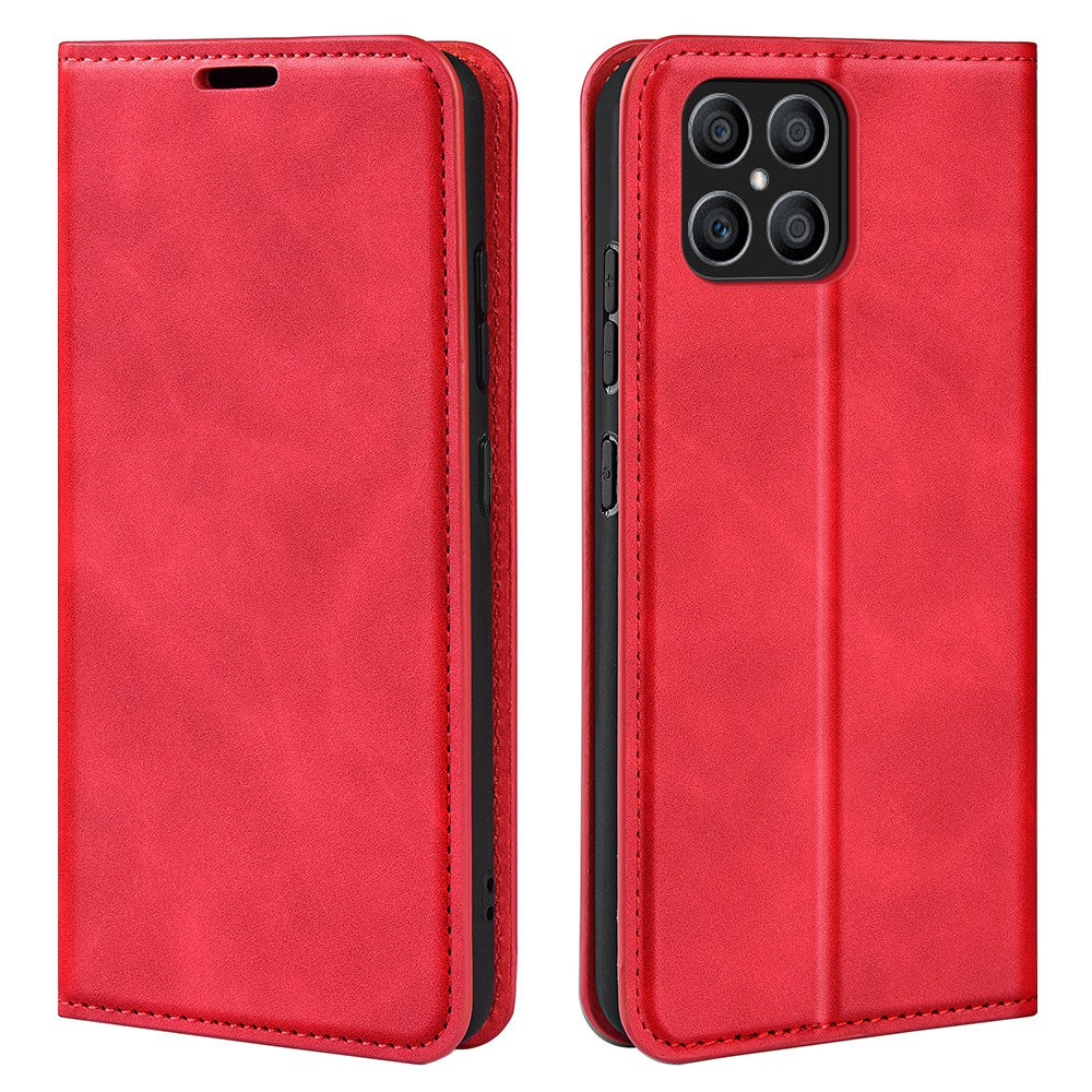For Honor X8 Skin-touch Folio Flip Leather Cover Auto-absorbed Magnetic Phone Wallet Stand Case