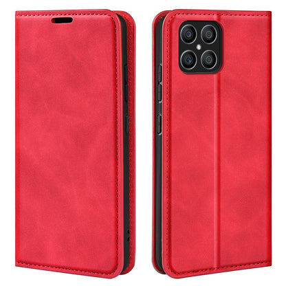 For Honor X8 Skin-touch Folio Flip Leather Cover Auto-absorbed Magnetic Phone Wallet Stand Case