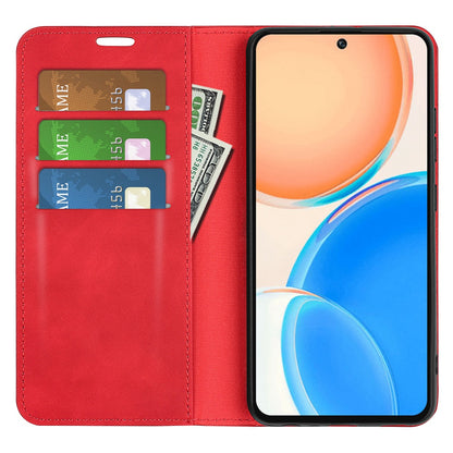 For Honor X8 Skin-touch Folio Flip Leather Cover Auto-absorbed Magnetic Phone Wallet Stand Case