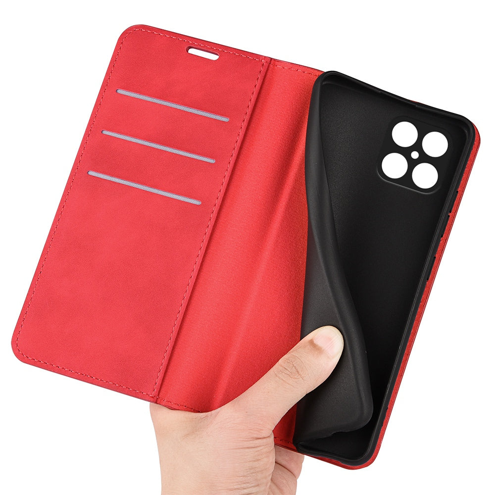 For Honor X8 Skin-touch Folio Flip Leather Cover Auto-absorbed Magnetic Phone Wallet Stand Case
