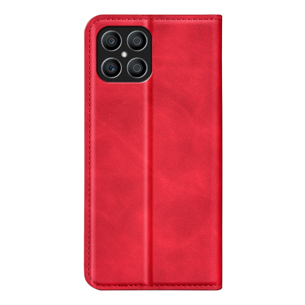 For Honor X8 Skin-touch Folio Flip Leather Cover Auto-absorbed Magnetic Phone Wallet Stand Case