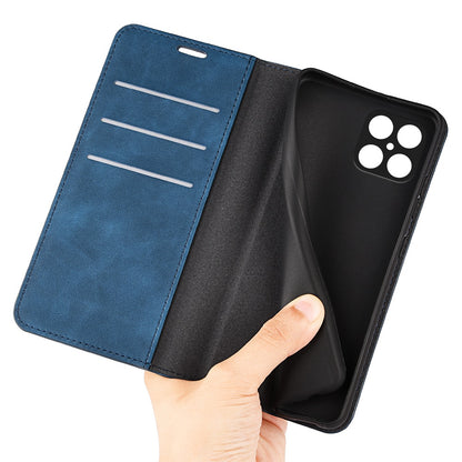 For Honor X8 Skin-touch Folio Flip Leather Cover Auto-absorbed Magnetic Phone Wallet Stand Case
