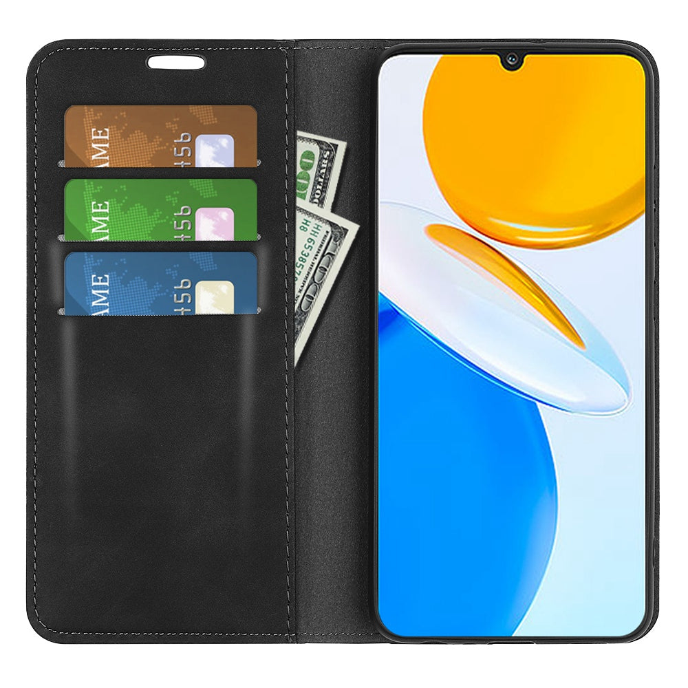 For Honor X7 Skin-touch Feeling PU Leather Cover Magnetic Auto-absorbed Phone Wallet Stand Case