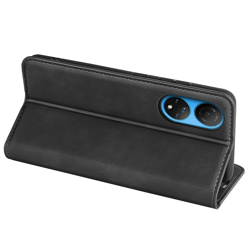 For Honor X7 Skin-touch Feeling PU Leather Cover Magnetic Auto-absorbed Phone Wallet Stand Case
